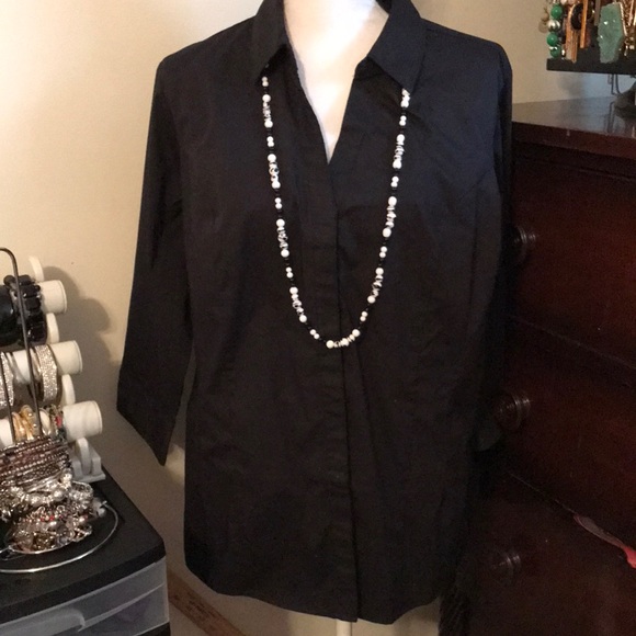 Riders by Lee Tops - Lee Rider’s Black 3/4 sleeve blouse, XL. New w/o tags with vintage necklace